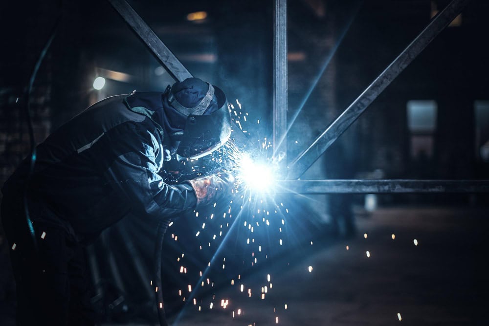 welding work with metal construction busy metal factory